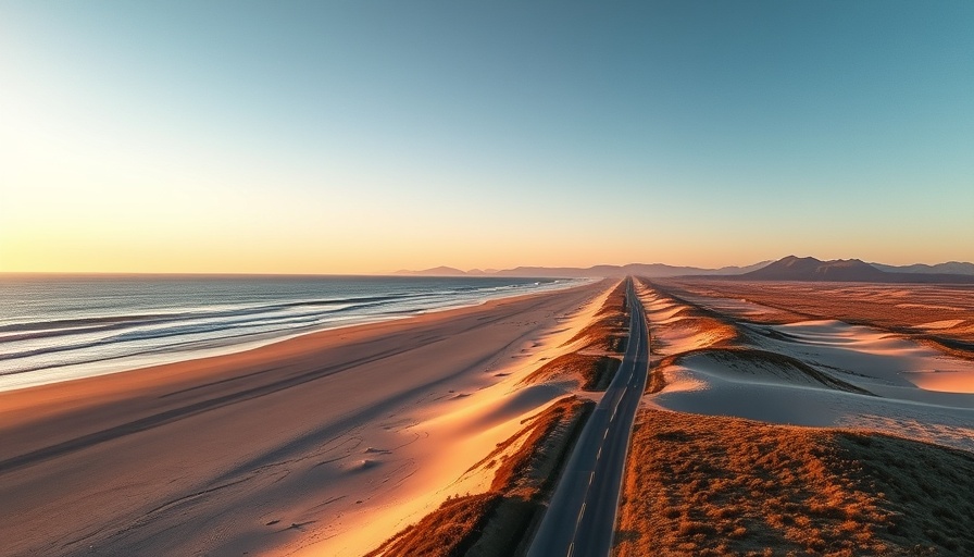 Aerial view of San Francisco's Sunset Dunes Coastal Park during sunset.