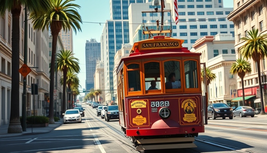 San Francisco cable car near iconic buildings, urban scene reflecting SFUSD teacher hiring freeze impacts.