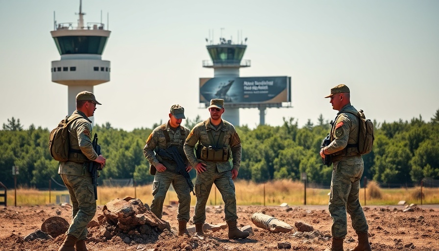 Military personnel assess missile impact near Israeli airport.
