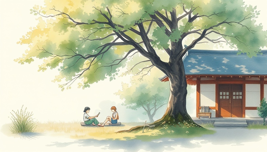 Chiura Obata 1906 earthquake art depicting tranquil outdoor scene.