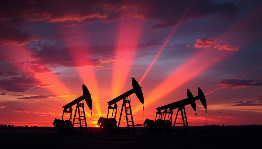Vibrant oil pumps under rainbow during Alberta oil prices drop.