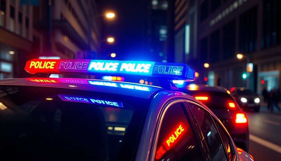 San Francisco local news: Police lights at night in urban setting.