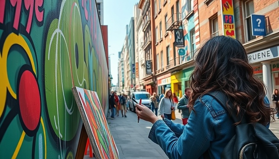 San Francisco street mural with artist painting, vibrant urban art