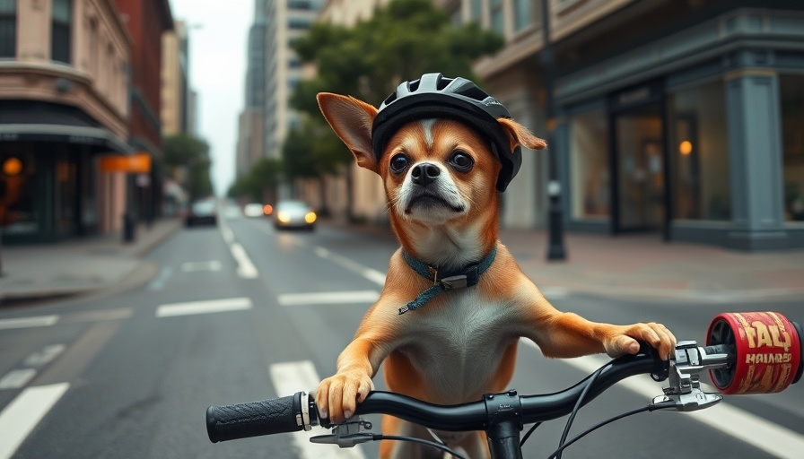 Chihuahua on a bicycle in San Francisco street, San Francisco Whiskey Rides.