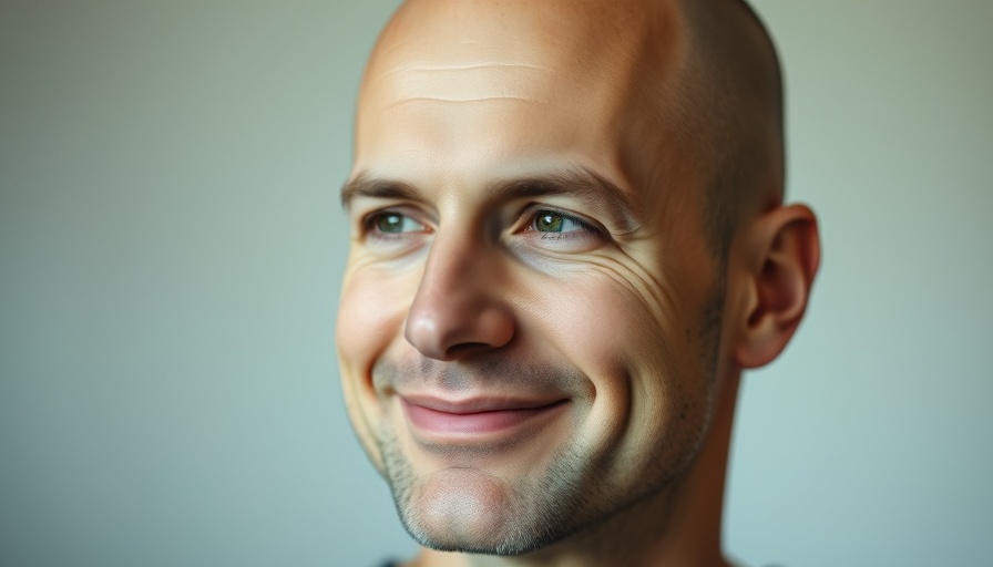 Reflective bald man contemplating in soft light.
