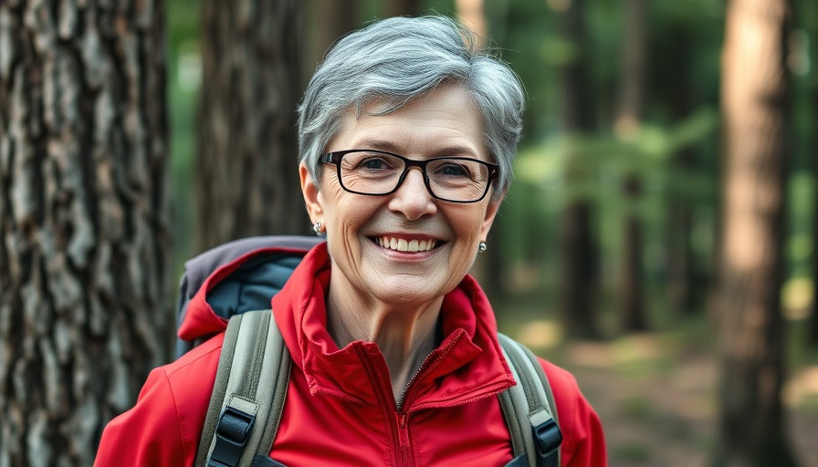 Elderly woman in red jacket on hike, search for missing hiker
