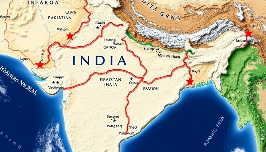 Geopolitical map highlighting India and Pakistan clash areas.