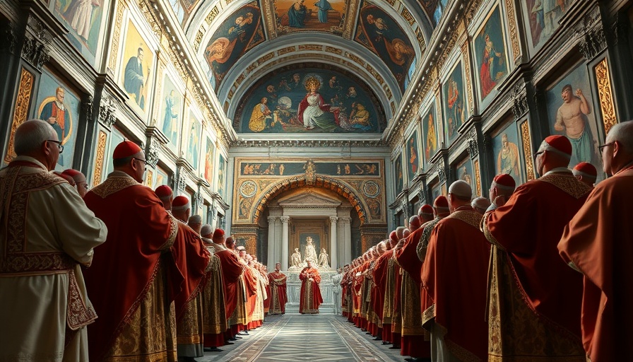 Pope Leo XIV election scene with cardinals in Sistine Chapel.