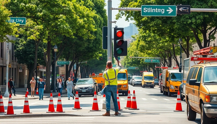 San Francisco local news: Workers fixing traffic lights on busy street.