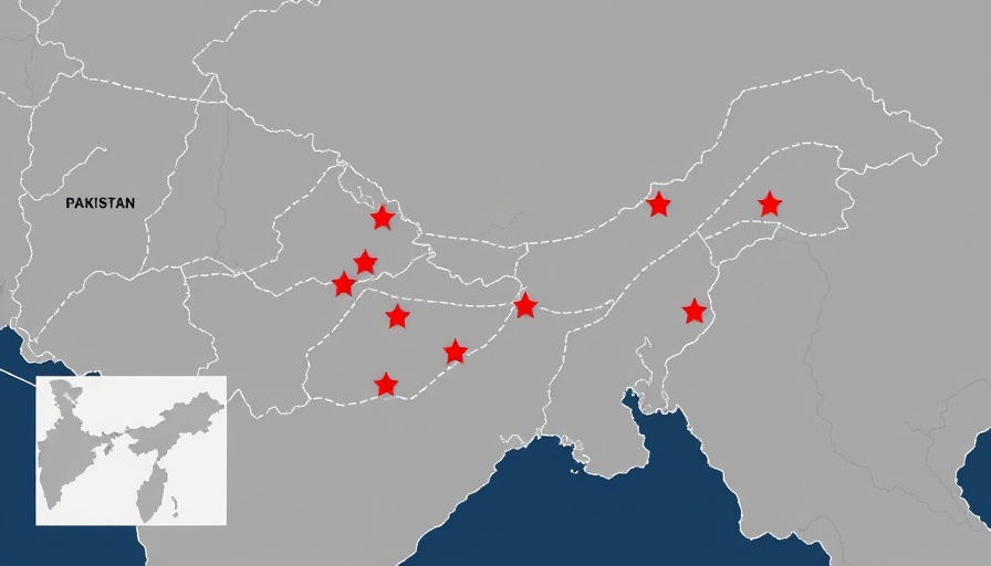 Map of India-Pakistan conflict zones with tension points marked.