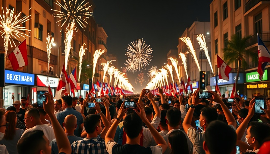 Celebration with fireworks and flags during India Pakistan ceasefire.
