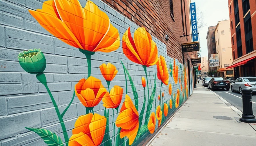 California state flower mural on urban street wall