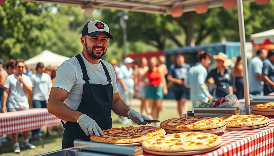 SF Pizza, Bagel, and Beer Festival workers serving pizza.