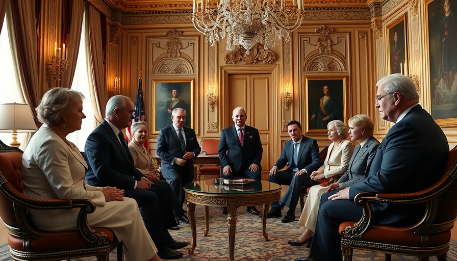 Diplomatic meeting in palace setting, Trump Middle East Deals.