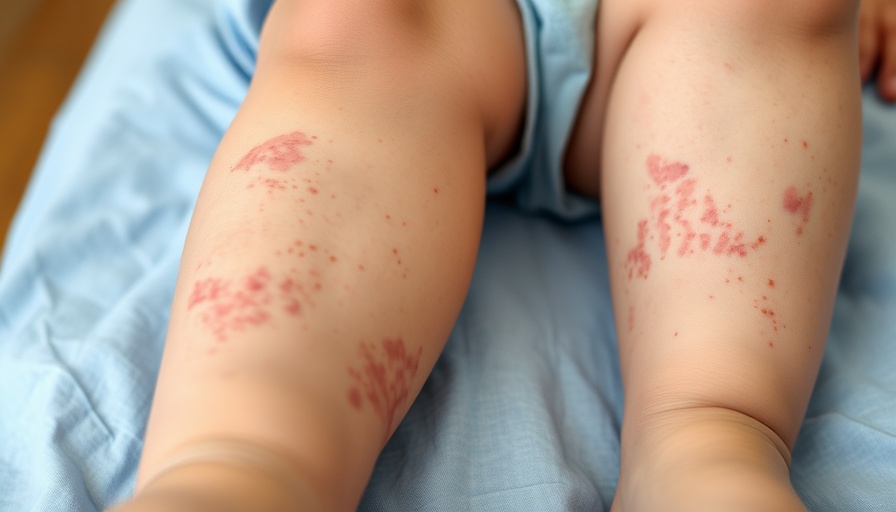 Close-up of child's legs with measles rash on blue sheet, Alberta measles cases.