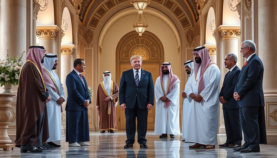 Trump Diplomacy in the Middle East: leaders in opulent setting.