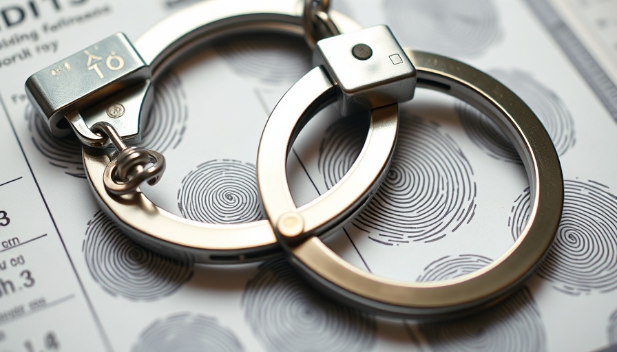 Metal handcuffs on fingerprint sheet, symbolic of law enforcement and off-duty police officer DUI incident San Francisco.