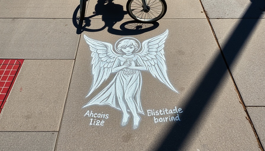 Chalk drawing on San Francisco sidewalk, local news art.