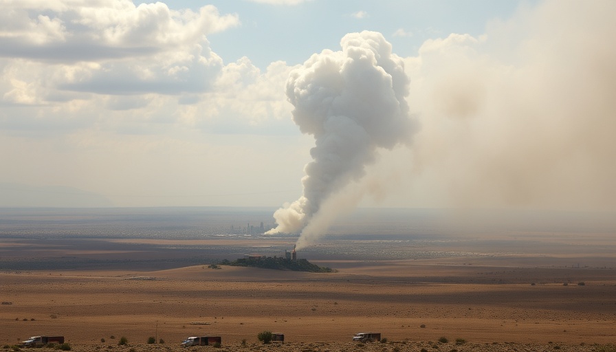 Intense smoke cloud over distant city reflecting Israel military expansion sanctions.
