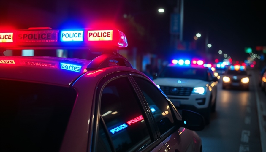 Emergency police lights at night during Amber Alert for missing girl.