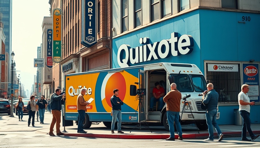 Film crew setting up near Quixote truck on a sunny San Francisco street.