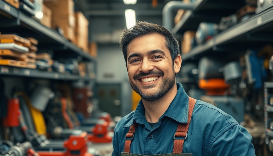 San Francisco Recology Mechanic smiling in workshop setting.