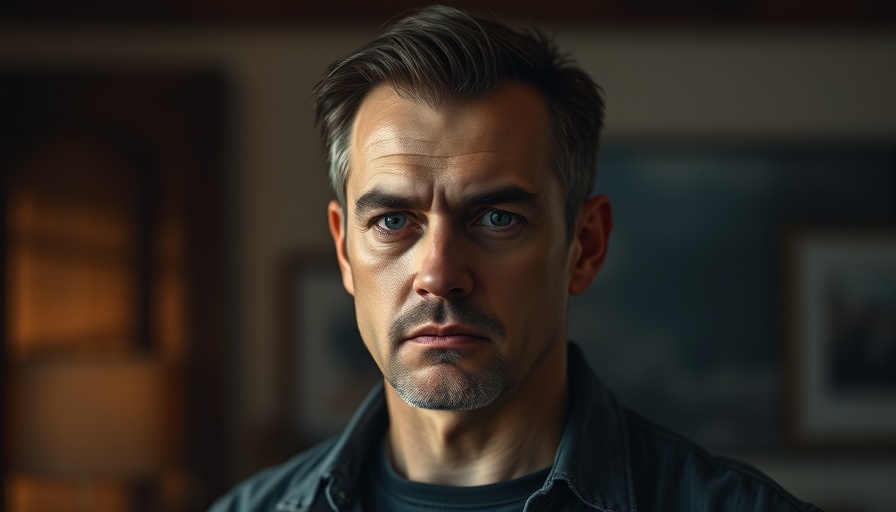 Close up of a man with a serious expression, highlighting calmness.