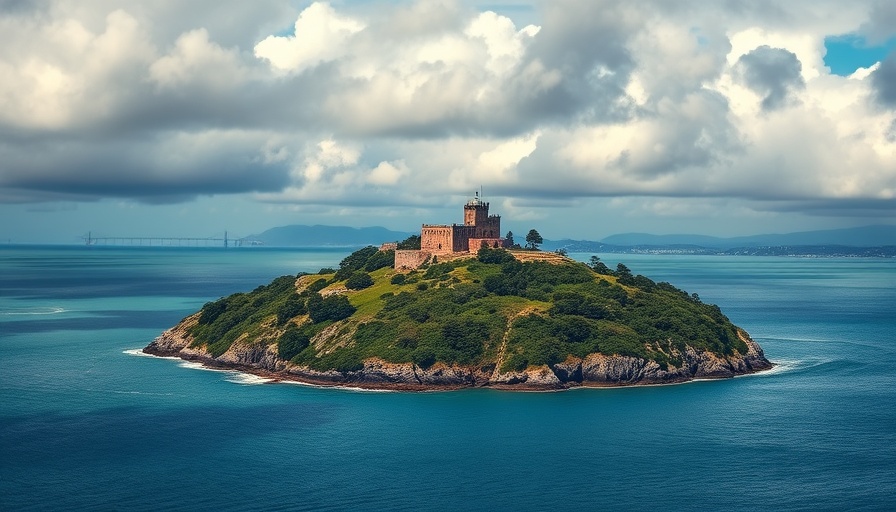 Iconic Alcatraz Island under dramatic clouds. Trump plan to reopen Alcatraz.