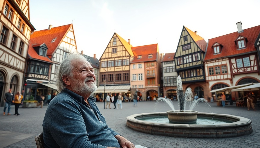 Historic town square in Bielefeld with people and a fountain.