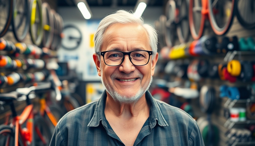 Valencia Cyclery celebrates 40 years with a smiling man in a vibrant shop.