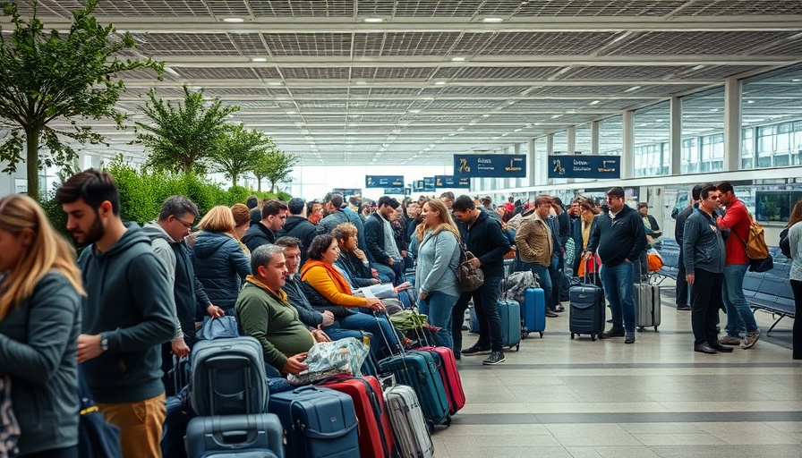 Memorial Day travel delays at crowded airport with passengers waiting.