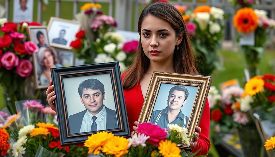 Woman holding photos at San Francisco memorial for local news.
