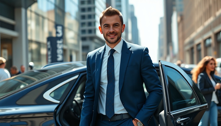 Man in blue suit exiting car amid U.S. student visa appointments halt.