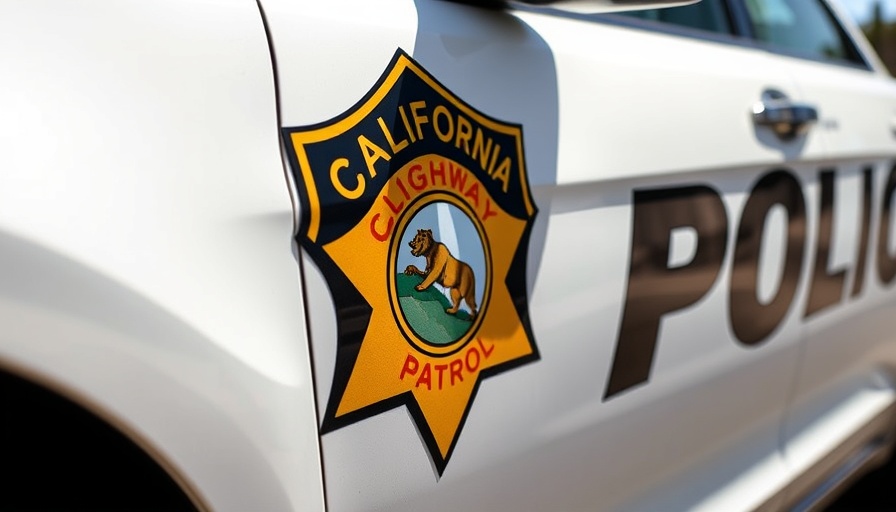 California Highway Patrol emblem on police car related to San Mateo-Hayward Bridge high-speed crash.