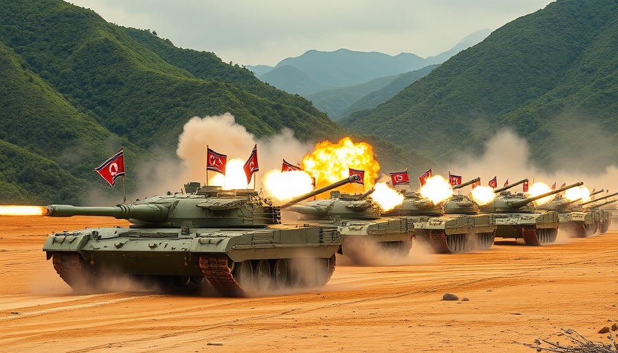 North Korea military modernization tanks firing in mountainous terrain.
