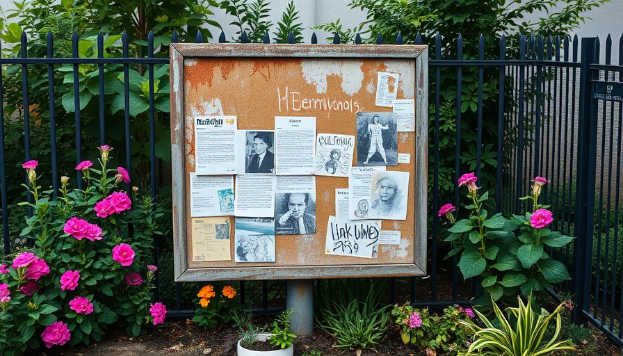 Rustic bulletin board in garden, San Francisco local news.