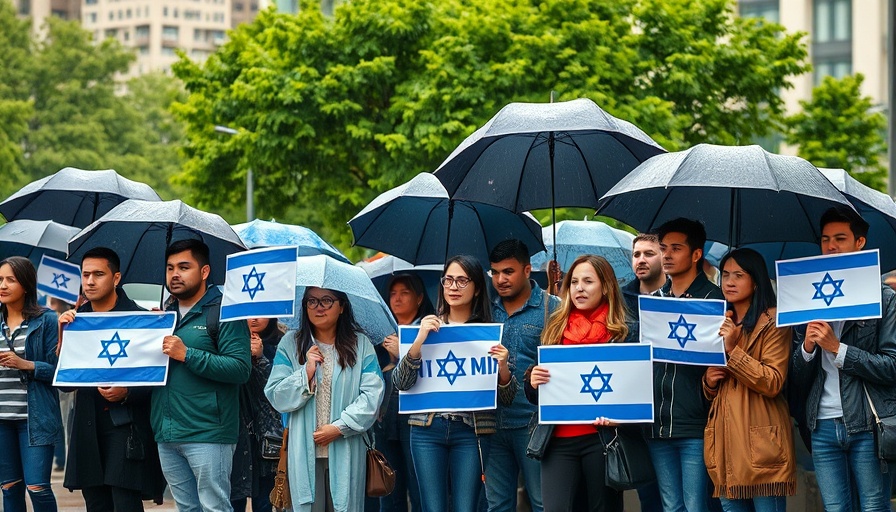 Group with flags and signs in peaceful protest under umbrellas during rain.