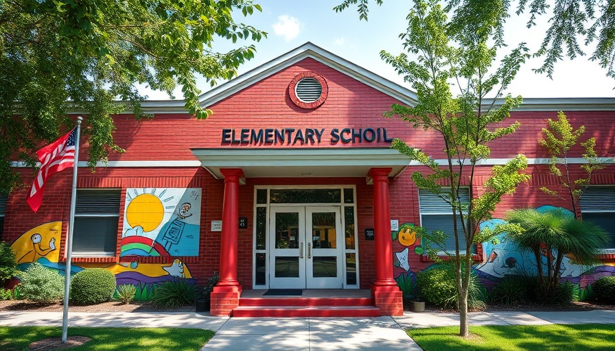Montclair Elementary School entrance with murals and greenery.