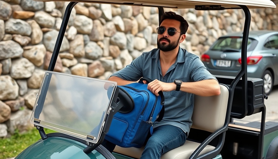 Casual scene of man on golf cart, related to Sam Altman OpenAI movie.