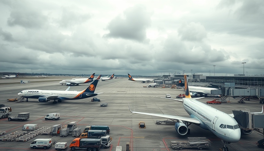 Trump Travel Ban Impacts on airport scene with planes and cargo.