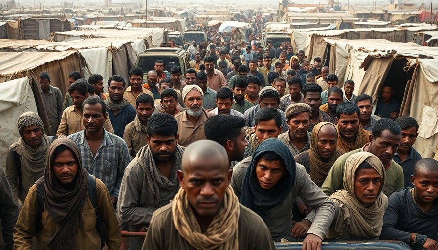 Crowded refugee camp conveying Gaza humanitarian crisis.