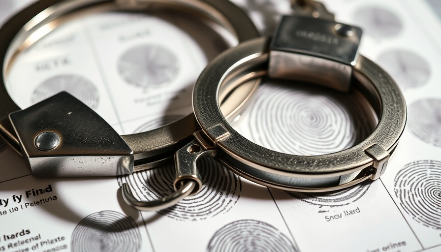 Handcuffs on fingerprint sheet, symbolizing San Jose food bank crash arrest.