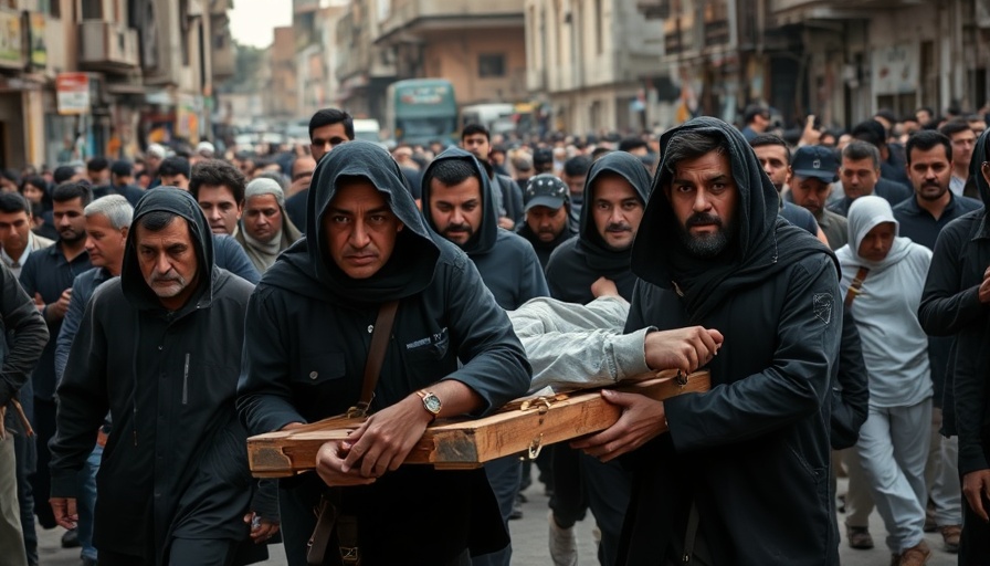 Gaza aid distribution shooting incident scene with crowd carrying stretcher.