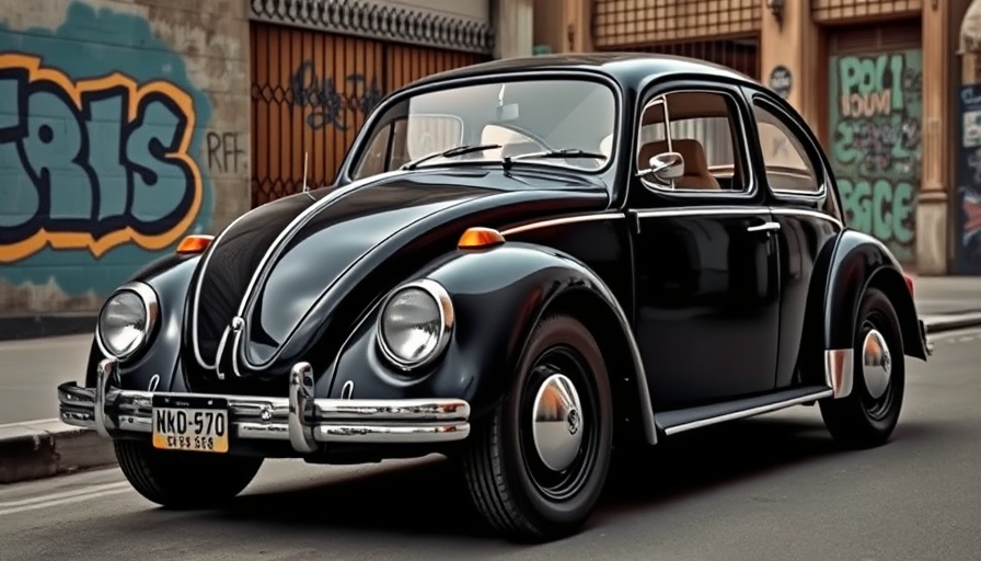 Vintage Volkswagen Beetle parked on graffiti-lined street in Los Angeles