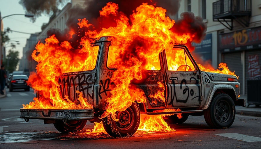 Waymo service suspension San Francisco portrayed with burning vehicle