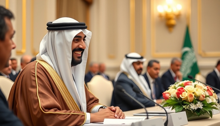 Saudi Arabian leader invited to G7 summit, smiling at conference.