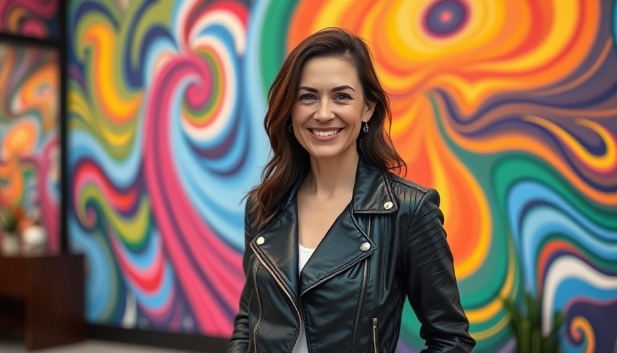 Jojo Luddy Ruth’s on Treat Street, woman in leather jacket with vibrant wall.
