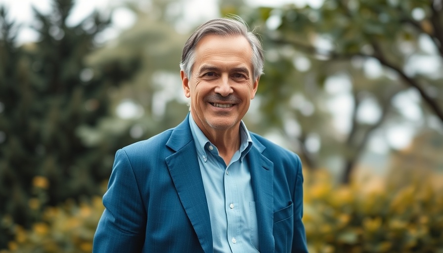 San Francisco news subject smiling outdoors in a blue blazer.