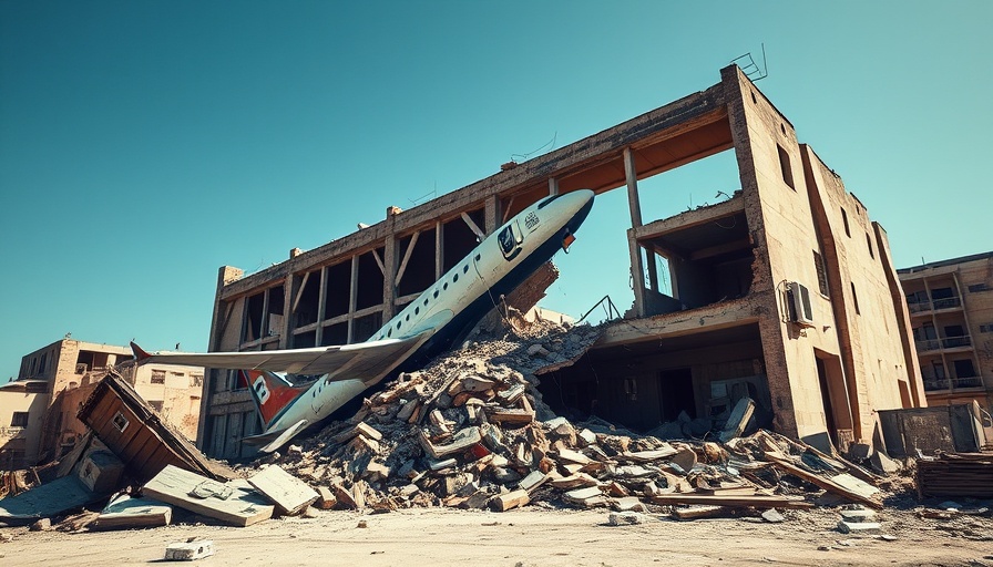 Damaged building with aircraft tail embedded, highlighting Boeing Dreamliner safety record.
