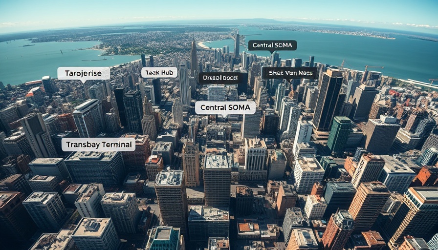 Aerial view of San Francisco with labeled future Prologis SF Housing Development areas.